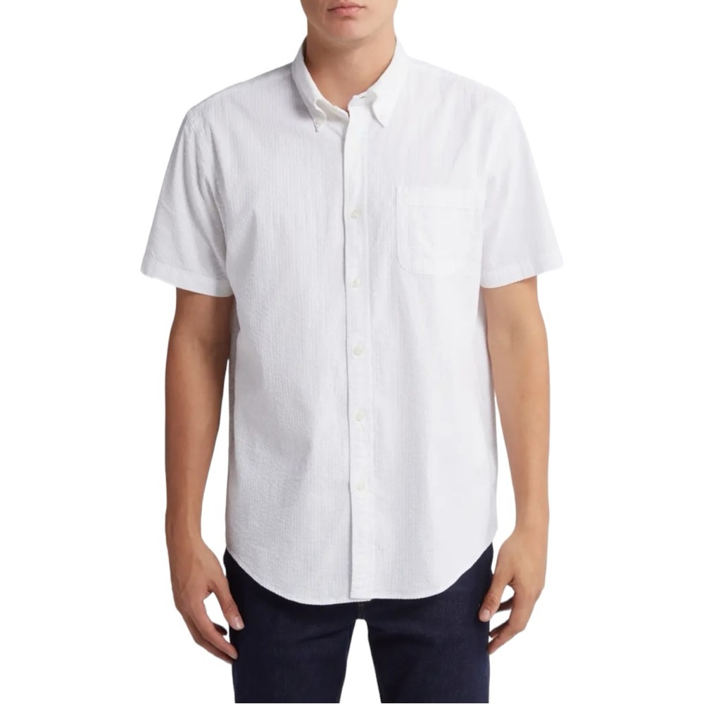 White Textured  Button Down Polo Shirt (L)